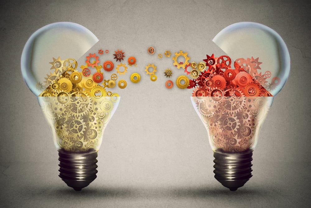Idea exchange concept. Ideas agreement Investing in business innovation and financial commerce backing of creativity. Open lightbulb icon with gear mechanisms. Funding potential innovative growth Idea exchange concept. Ideas agreement Investing in business innovation and financial commerce backing of creativity. Open lightbulb icon with gear mechanisms. Funding potential innovative growth